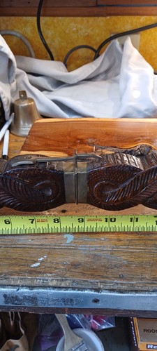 Vintage Hand Carved Wood And Brass Meat Carving Set Knife/Fork Made In India - Picture 4 of 6