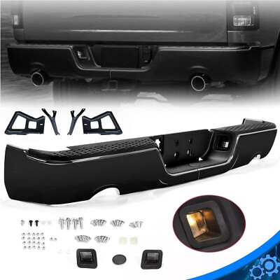 For Dodge Ram 1500 09-19 Black Steel Dual Exhaust Rear Bumper W/O Sensor Hole