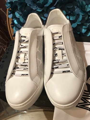 HOT! NIB MCM White Men’s Sneakers Low Tops MEXASSE05WT042 Size 42 Eu/9 US - Imagen 2 de 9
