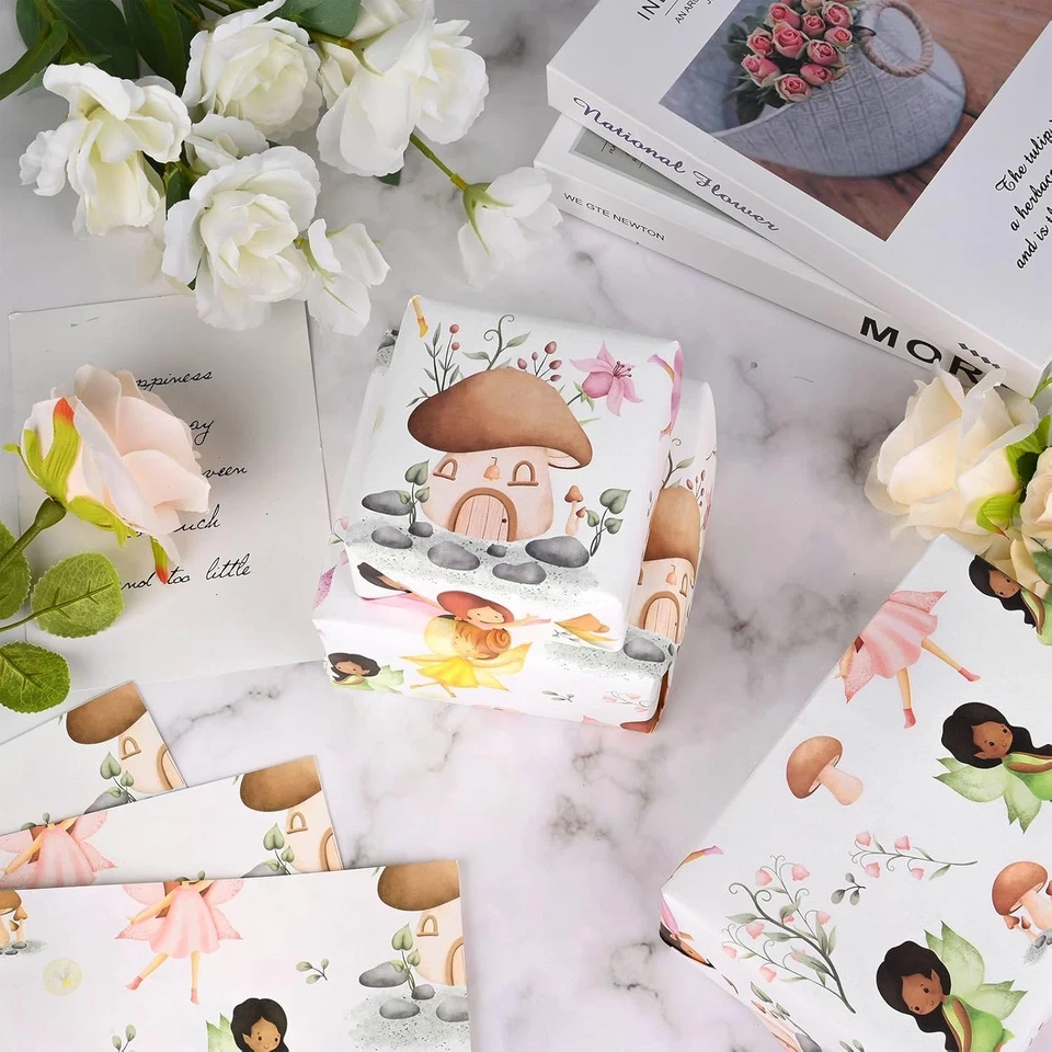 12 hojas 28 * 20 pulgadas hadas setas flores estampado regalo envoltura papel Woodla Foto 4 de 4