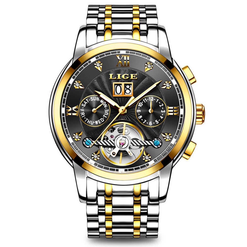 LIGE Mechanical Automatic Watch Brand Steel Wristwatch Business