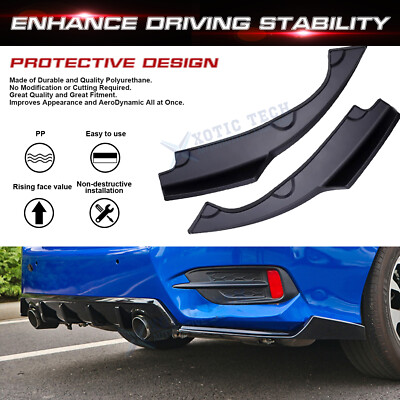 2pcs/Set Black Rear Bumper Side Skirt Splitter Canard Extension For Civic 16-21