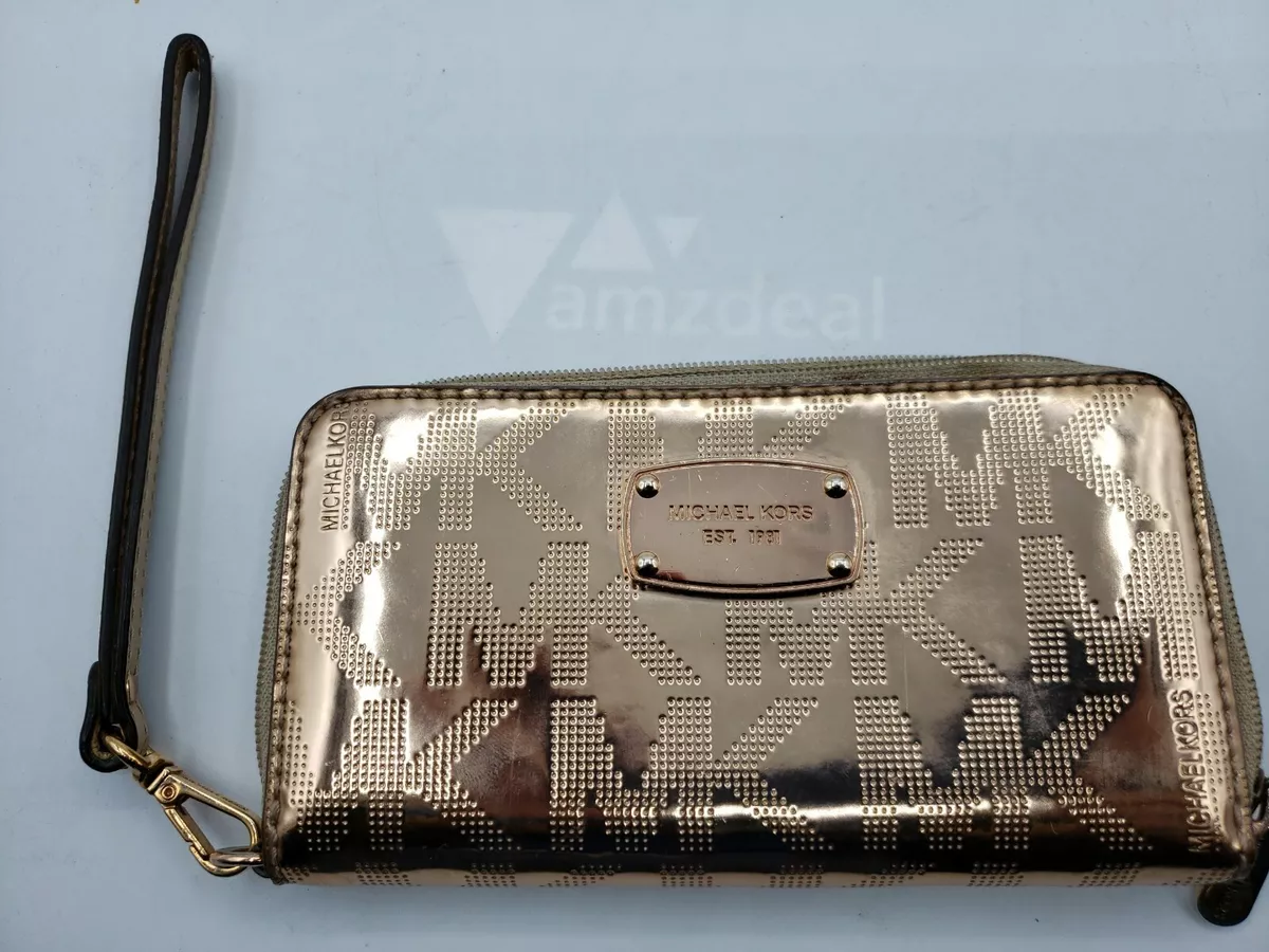 Michael Kors 35F5MELZ3Z Zip Clutch Wristlet Wallet Rose Gold PREOWNED W51