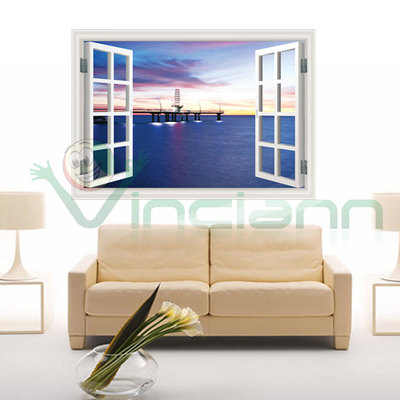 Wandsticker Aufkleber Fenster Sonnenuntergang Wanddeko Wandtattoo Haus ZAE7