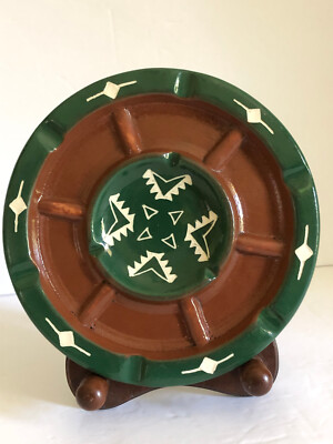 Vintage Pottery Ashtray Native American Made Signed Little Thunder SP-RC-SD