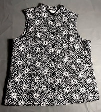 CJ BANKS Quilted Vest WOMEN SZ Large Floral Print Black White Hidden Pockets