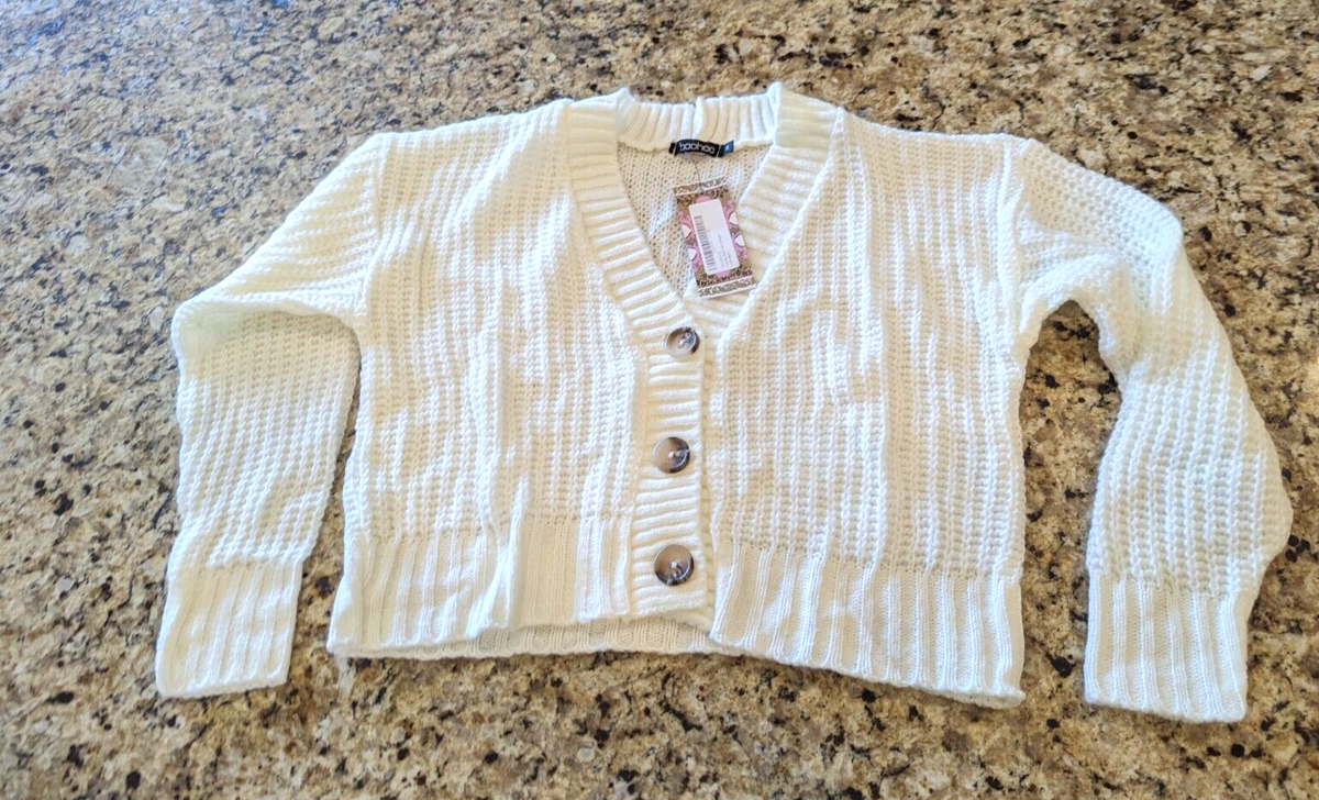 White Cropped Chunky Knit Cardigan Boohoo Women's Chunky