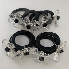 New Pier 1 Glass Flower Napkin Rings Black & Clear Total of 8
