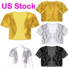 Girls Sequins Cardigan Open Front Glitter Cropped Blazer Bolero Shrug for Dress