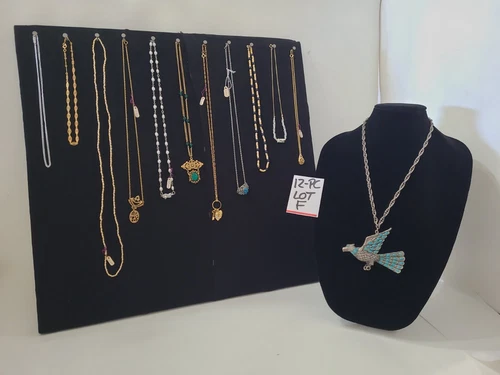 Costume Jewelry Vintage Lot 12 Necklace Charms, Chain, Beads Gold Tone & More F