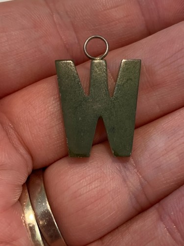 Silver Nephrite Jade Carved Letter W Pendant