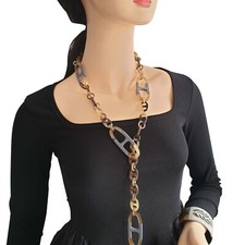H-Shaped Grey Buffalo Horn Necklace. Opened Necklace by Jasmino Jewelry