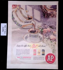 1958 A & P CUSTOM GROUND COFFEE 3 FLAVORS China Coffee Pot & Cups Print Ad 48243