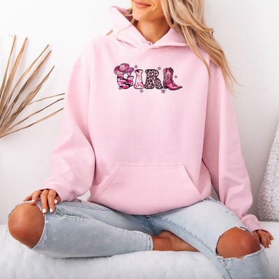 Mädchen Cowgirl Western Damen Hoodie Rosa Hut Stiefel Leopardenmuster
