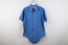 Vtg 70s Streetwear Mens 15 Faded Dagger Collar Short Sleeve Button Shirt Blue