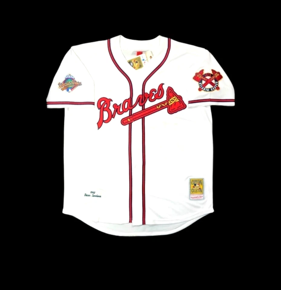 Camiseta Deion Sanders Atlanta Braves 1992 Serie Mundial Retro Cosida ¡OFERTA! Foto 2 de 4