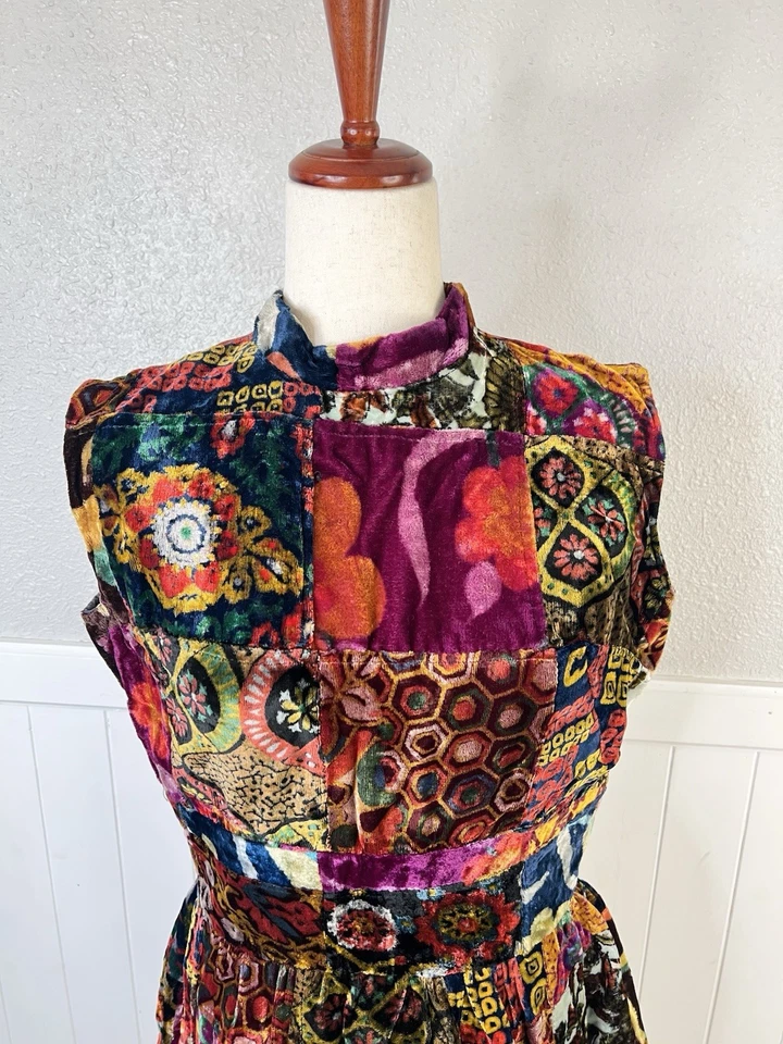 Vestido De Colección Años 70 Floral Mod Mujer Terciopelo Patchwork Funda Retro Gogo Años 60 Foto 2 de 4