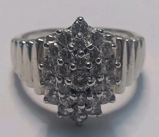 Vintage Size 7 - Sterling Silver Cz Cocktail Cluster Ring 925 Tested