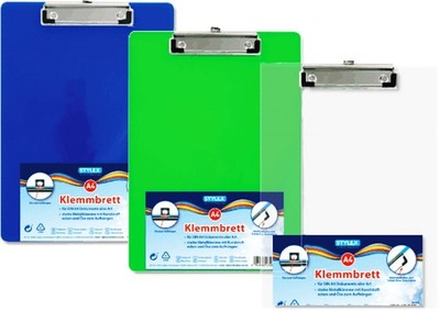 Klemmbrett DIN A4 transparent stabile Ausführung 3 Farben Klemmmappe Clip Board