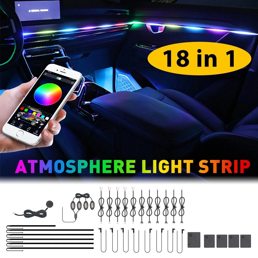For Atmosphere Interior Acrylic Guide Fiber Optic Ambient Light RGB LED Lamp Bar