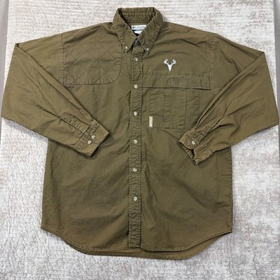 Columbia Sportswear Long Sleeve Button Up Shirt Deer Logo Khaki Men's Size L