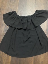 Womans Black Ruffle Collar Shirt Size Medium By Attention #6