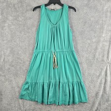 Ann Taylor Loft Womens Teal Green Sleeveless Ruffle Hem Drawstring Dress Large