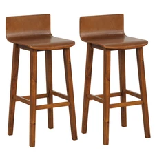 29 Inch Wood Bar Stools Set of 2 with Solid Back and Seat
