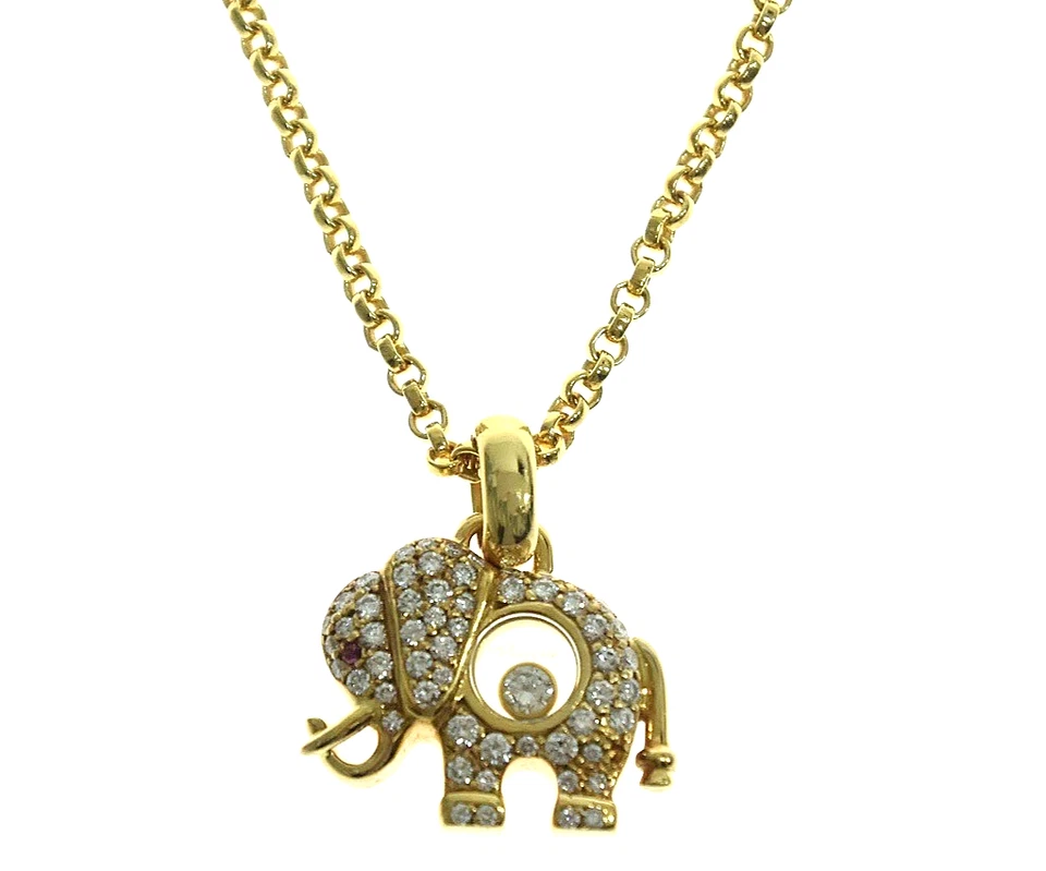 Chopard Happy Diamond Elephant Ruby Eye 18k Yellow Gold Necklace Pendant Animal - Image 2 of 4