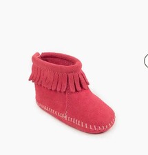 MINNETONKA Toddler Size 5 PINK FRINGED ANKLE Bootie Boho Whimsical Moccasins