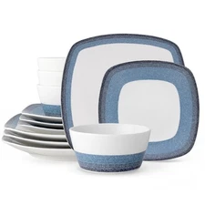 Colorscapes Layers Navy 12-Piece Square Dinnerware Set, Service for 4