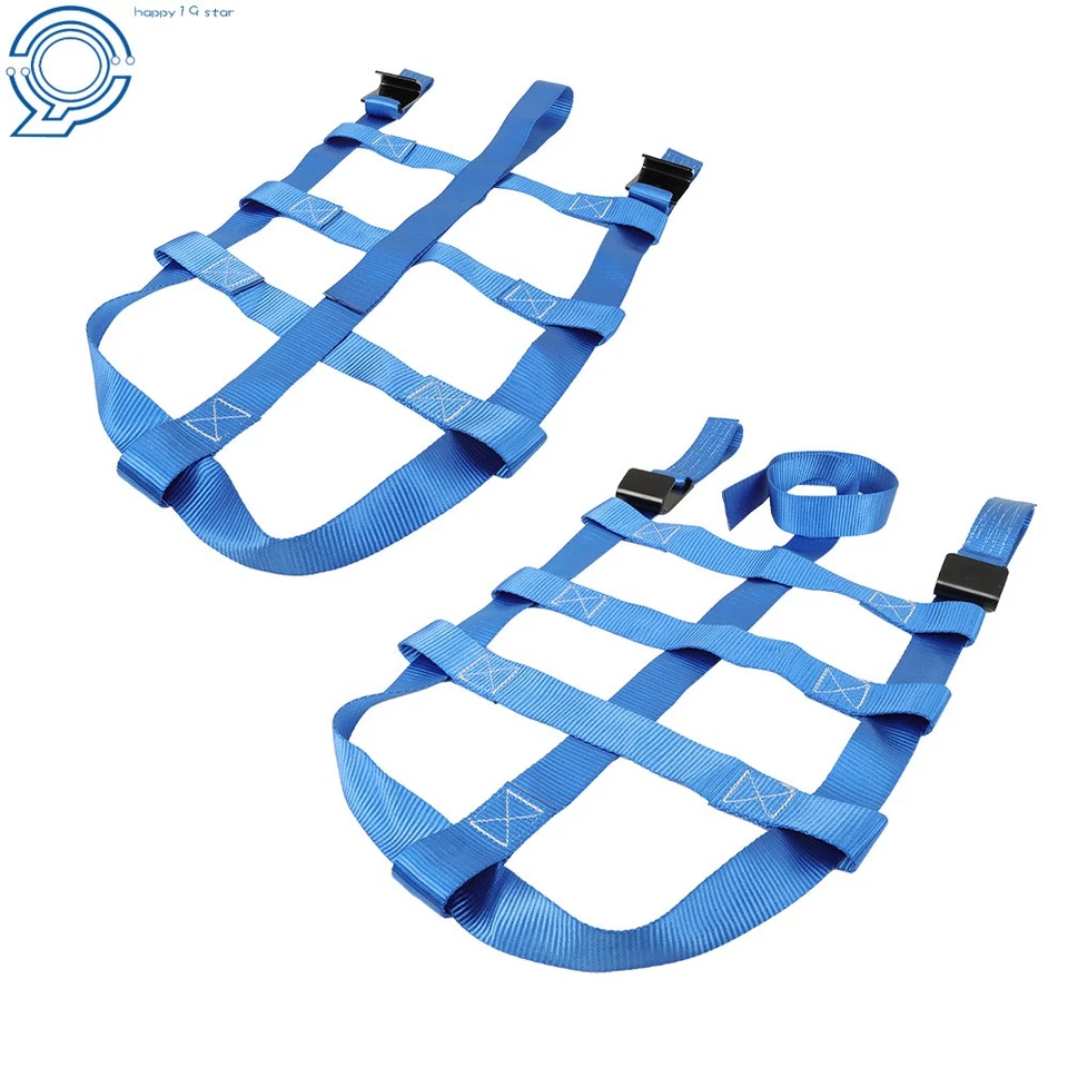 2 Car Heavy Duty Basket Tiedown Straps Tire Tow Dolly Wheel Net Set W/Flat Hooks - Image 4 of 4