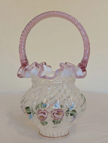 Fenton Glass Hand Painted Basket