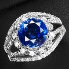 Entrancing Vivid Blue Sapphire Round 3.70Ct 925 Sterling Silver White Gold Rings