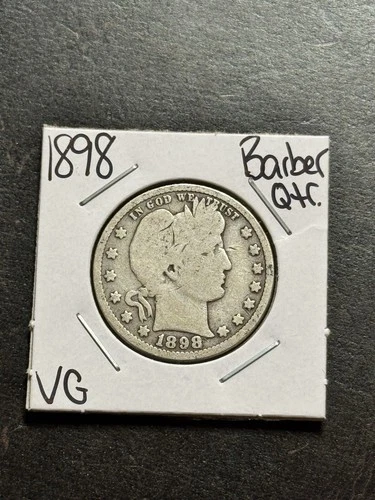 1898 P Barber Silver Quarter Nice VG Very Good U.S. 25c Type Coin (Raw11803)