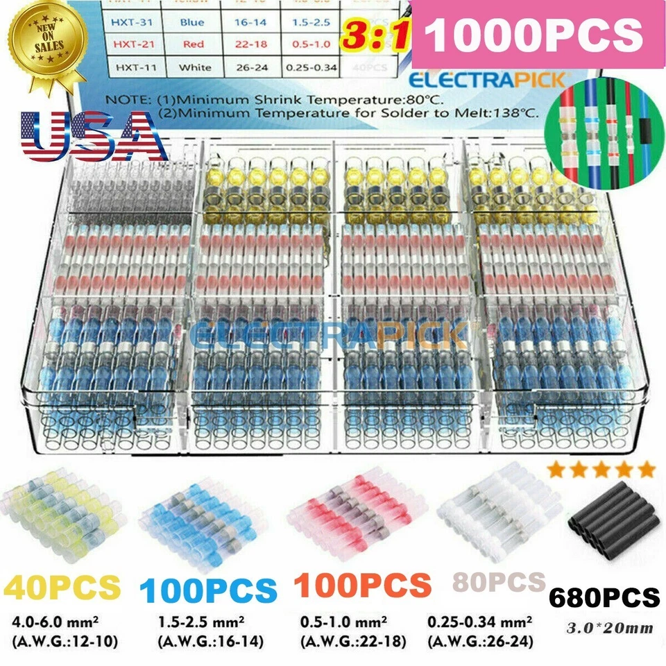 1000PCS Solder Stick Waterproof Seal Sleeve Heat Shrink Butt Wire Connectors - Image 2 of 4