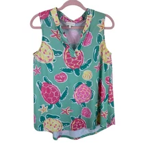 Simply Southern Green Sea Turtle Print Sleeveless Lightweight Stretchy Blouse S