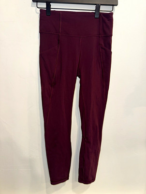 Lululemon Women s Burgundy High Rise Cropped Leggings with Pockets Size 4