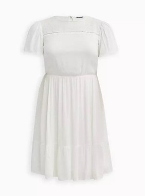 NWT Torrid Plus Size 2 2X 18/20 FLUTTER SKATER DRESS - GAUZE & LACE WHITE