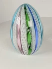 Fratelli Toso Murano Vintage Glass Egg Paperweight Pastel Ribbon Latticino