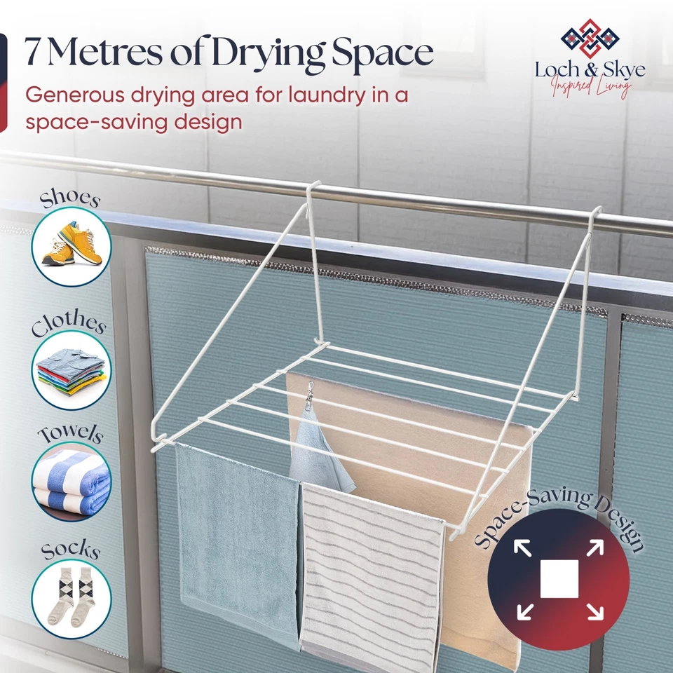 7m Over The Door Clothes Airer Laundry Towel Rail Caravan Folding Dryer Rack - Image 3 of 4