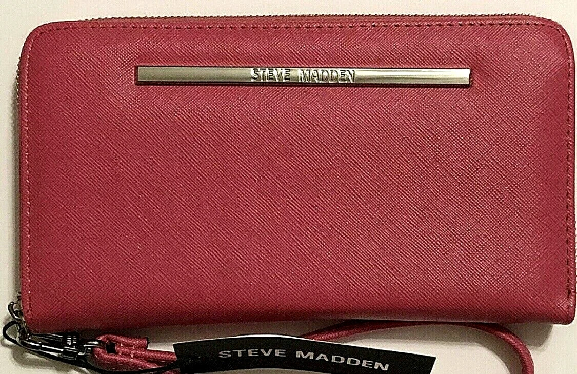 NWT STEVE MADDEN BZIPPY SMOOTH ZIP AROUND WALLET DARK PINK