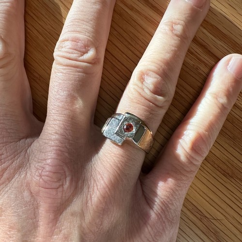 Men's Mid-Century Style Ring, Size 10.75 with Orange Sapphire in 14K Gold, 8g - Picture 7 of 13