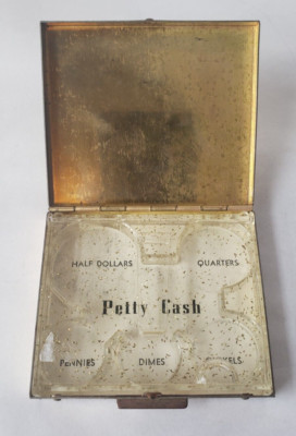 Vintage Gold Tone Change Tin Box - Petty Cash - Coins Up To Half Dollars - BD