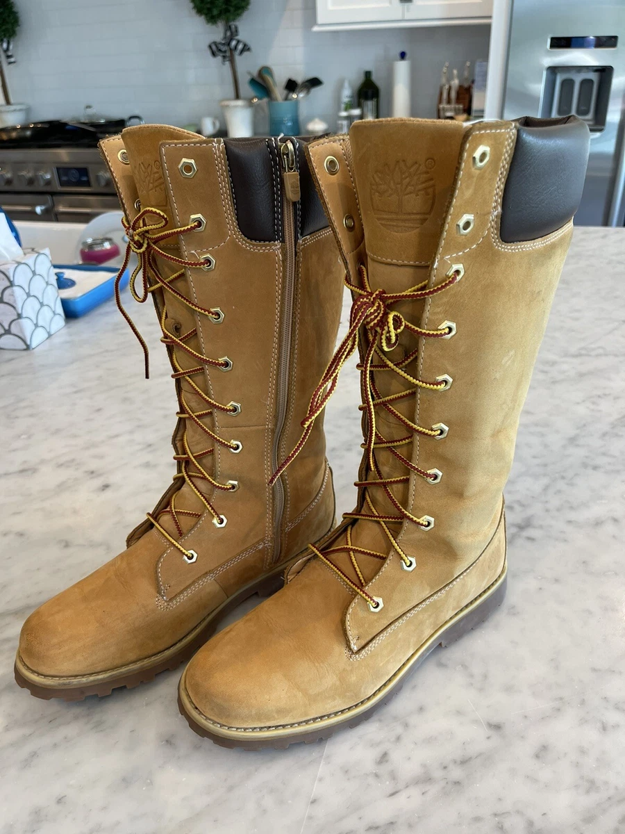 Womens Timberland Tall Lace Up And Zip Wheat Boots sz 7 eBay
