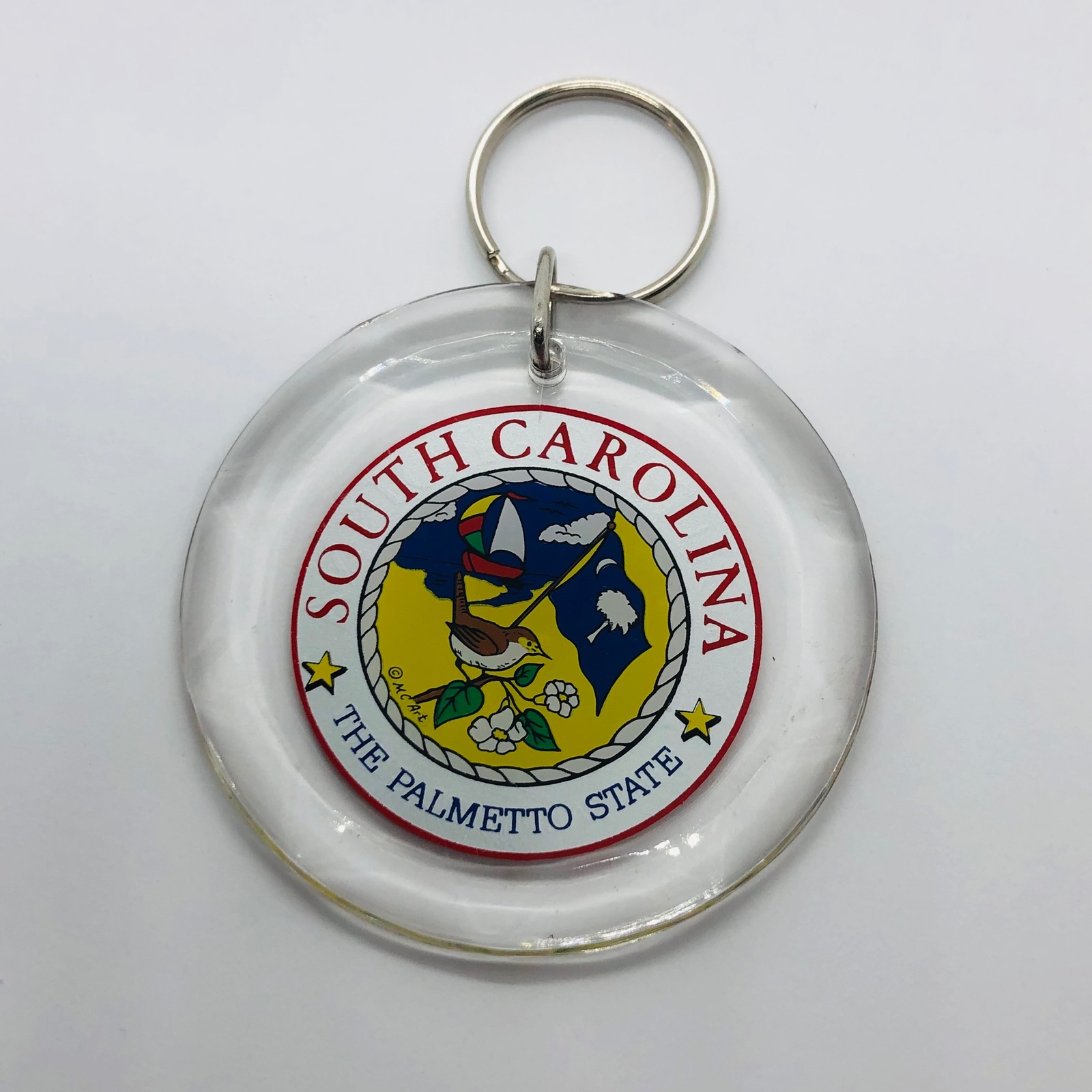Vtg South Carolina Round Acrylic Souvenir Keychain - The Palmetto State