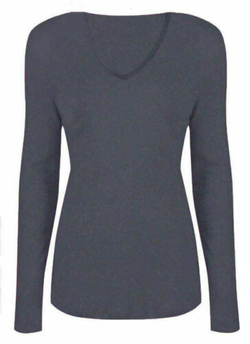 WOMEN LONG SLEEVE T SHIRT TOP V NECK PLAIN STRETCHY TOP BASIC TEE SHIRT 8-26 - 第 28/31 張圖片