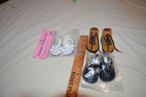 Doll shoes 3 pair Boots MAry Janes White Brown BlaCK 65 MM