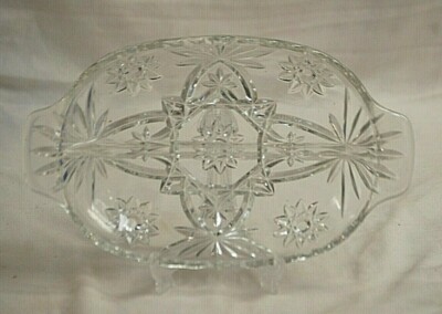 Prescut Clear EAPC 10'' 2 Part Relish Dish Star & Fan Designs Anchor Hocking MCM