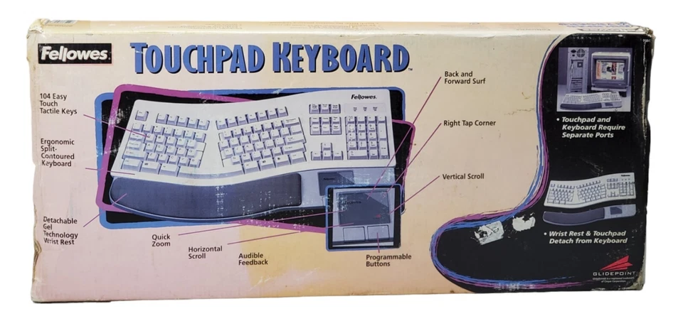 Vintage Fellowes Ergonomic Contoured Keyboard W/ Int TouchPad PS/2 Port NIB NOS - Image 4 of 4